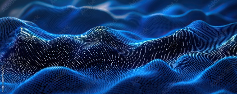 Poster abstract representation of waves in blue tones, showcasing depth and texture.