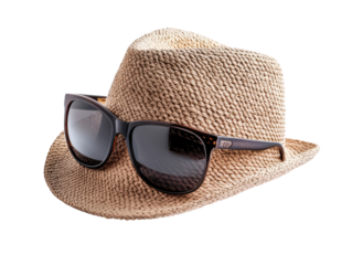 A stylish straw hat paired with dark sunglasses, perfect for sunny days and outdoor activities.