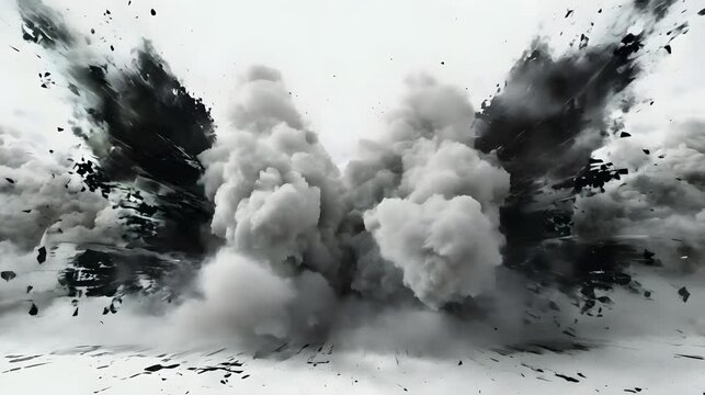 Black charcoal powder explosion on white.
