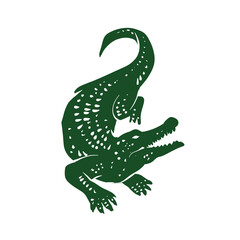 Green Alligator Silhouette Vector Art Illustration