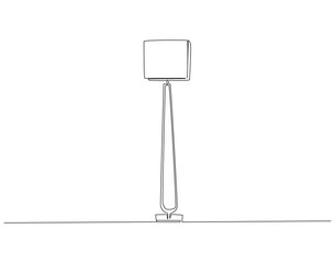 Continuous one line drawing of modern floor lamp. One line drawing illustration of floor lamp for interior. Room decoration, Home interior concept line art. Editable outline.