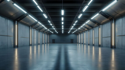 Futuristic Hallway with Neon Lights 3D Illustration