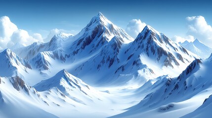 Obraz premium Majestic snow-covered mountains under a clear blue sky, creating a breathtaking winter landscape perfect for adventure seekers.