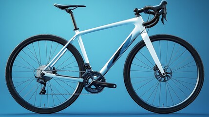 Fototapeta premium Sleek white bicycle designed for speed and performance, set against a vibrant blue background. Perfect for cycling enthusiasts.