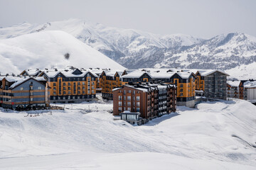 Gudauri ski resort in winter. Caucasus mountains in Georgia. High quality photo