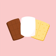 Chocolate bar and graham crackers. S'more graham cracker, chocolate, and marshmallow.