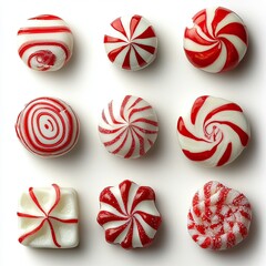 A collection of peppermint candies in various shapes and patterns
