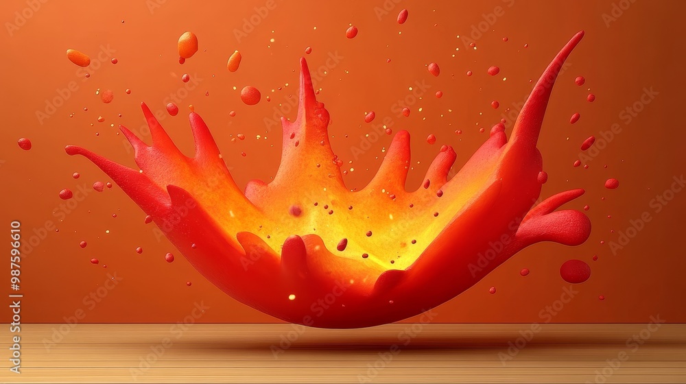 Poster vibrant splash of red paint against an orange background, creating an energetic and dynamic visual e