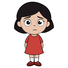 Sad Little Girl in Red Dress