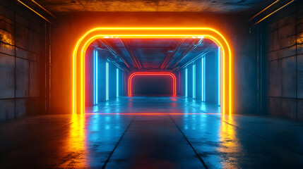 3D Neon Lights Corridor Illustration