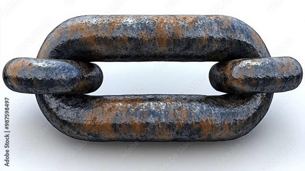 Poster a close-up of a rusty metal chain link showcasing its weathered texture and rugged design.