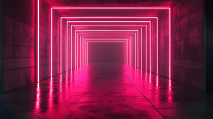 Pink Neon Lights Corridor 3D Illustration