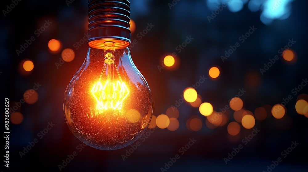 Poster a glowing light bulb illuminates the night, surrounded by a soft bokeh effect, creating a warm and i