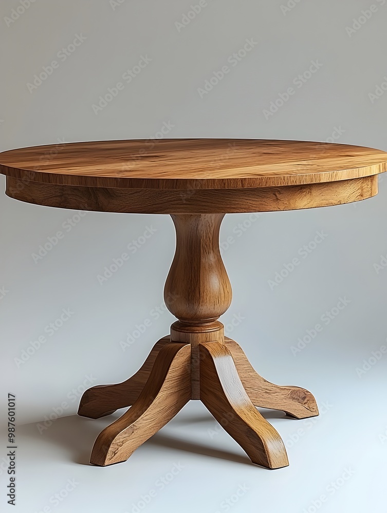 Aufkleber minimalist 3d render of a solid wood pedestal table with a clean circular design on a plain white ba