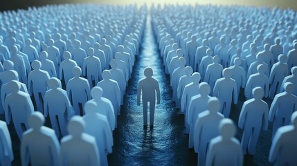 Fototapeta premium A lone figure stands among a vast crowd, symbolizing individuality and the search for identity in an overwhelming world.