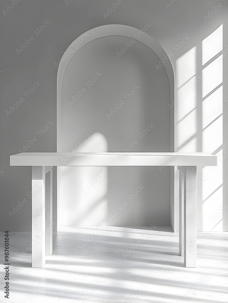Poster minimalist and clean 3d rendered photograph of a white desk with simple and elegant design isolated 