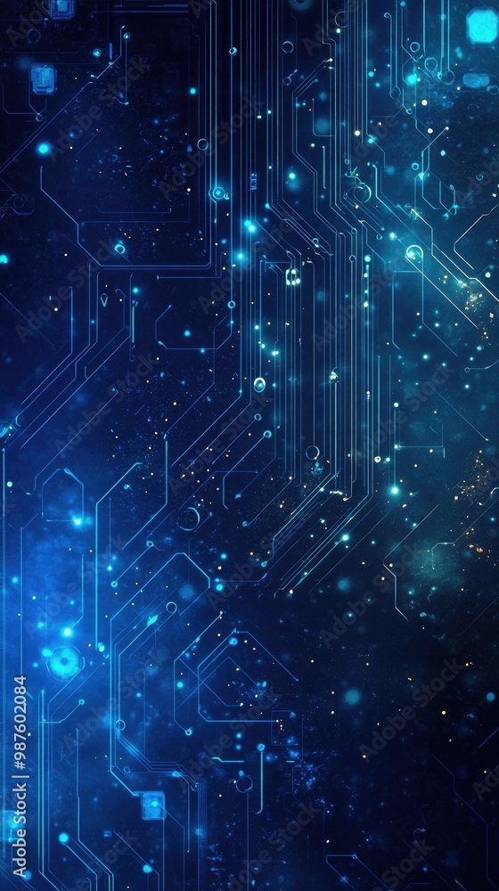 Wall mural a futuristic abstract background featuring blue lights and circuit patterns, ideal for tech and digi