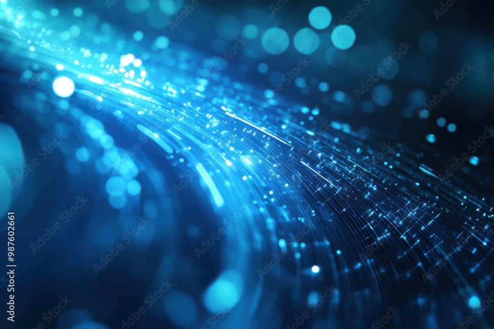 Poster energetic text movement on a cerulean canvas showcasing illumination effects and visual components