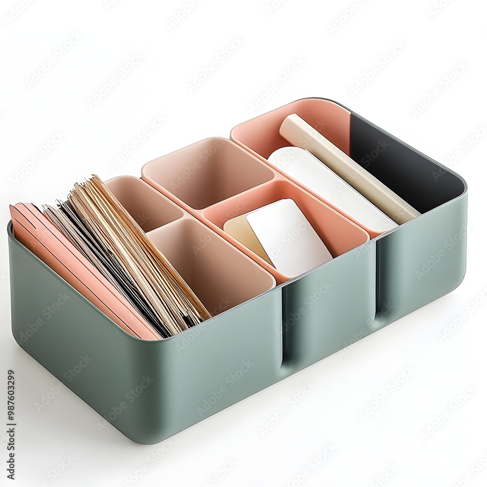 Poster minimalist color desk organizer with multiple compartments for tidy workspace solution