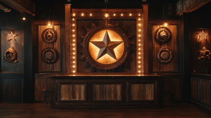 Rustic Texas themed interior design featuring a classic star and horseshoe motif with cozy wood accents and Western decor elements