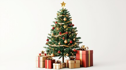 Composition with christmas tree and gifts isolated on white background....