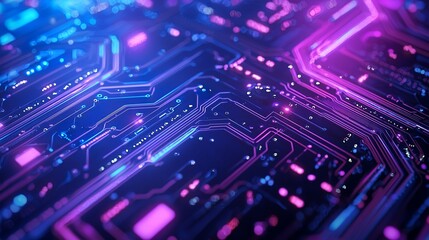 Obraz premium Blue and purple technology background circuits intertwine, illustrating the...