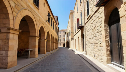 Narrow streets of a charming holiday town, lined with colorful buildings and vibrant flowers, inviting visitors to explore