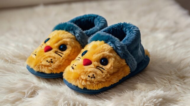 a pair of flufy baby slipper