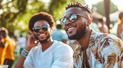 Fototapeta premium African American young men hanging out at a music festival.