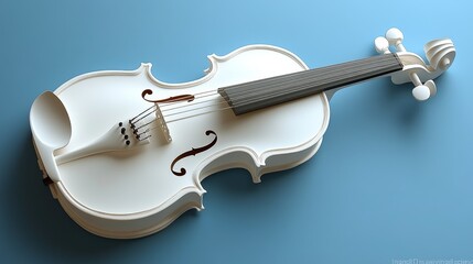 Obraz premium A stunning white violin showcasing intricate details on a smooth blue background, perfect for music-themed designs.
