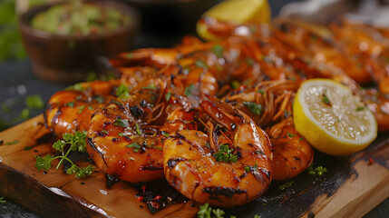Grilled Shrimp with Lemon Wedges A Delicious Seafood Appetizer