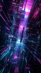 Obraz premium Stunning neon geometric structures in an abstract cyberspace with dynamic lighting effects