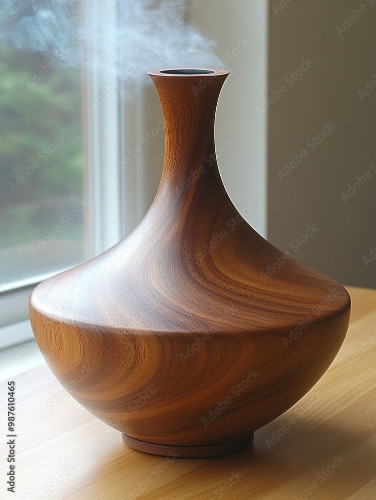 Poster a wooden aromatherapy diffuser emits soothing mist, creating a calming atmosphere in a tranquil spa 