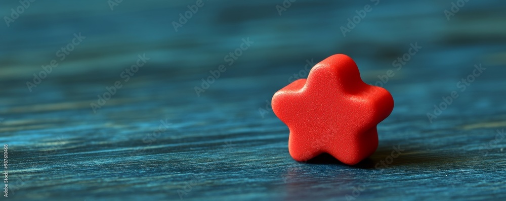 Aufkleber a vibrant red star-shaped object rests on a textured blue surface, creating a playful contrast in th
