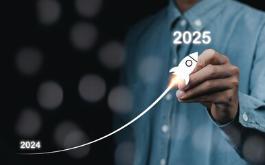 Start 2025 with rocket launch of Happy new year resolution planning and challenge strategy business...