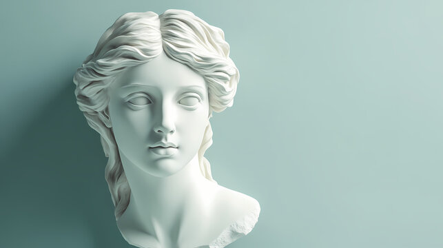 Gypsum copy of ancient statue venus head isolated on v background. plaster sculpture woman face. Renaissance Italy. Illustration