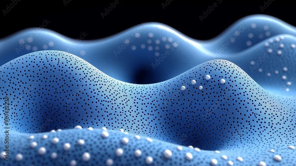 Poster abstract blue wave pattern with a smooth surface and speckled texture, creating an intriguing visual