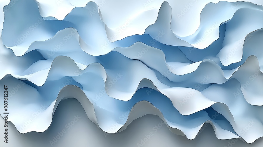 Poster abstract blue wave pattern with soft curves and folds, perfect for backgrounds and artistic designs.