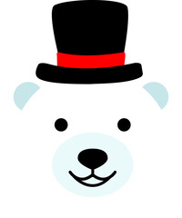 Cute christmas polar bear head icon vector.
Isolated Christmas polar bear head with Santa hat.
Flat style illustration.
