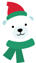 Cute christmas polar bear head icon vector.
Isolated Christmas polar bear head with Santa hat.
Flat style illustration.