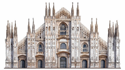 Naklejka premium Historic facade of iconic duomo di milano cathedral in milan italy showcasing intricate gothic architecture and ornate details on a transparent background. Renaissance Italy. Illustration