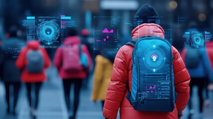 Futuristic Urban Technology with Holographic Projections and Anonymous Person