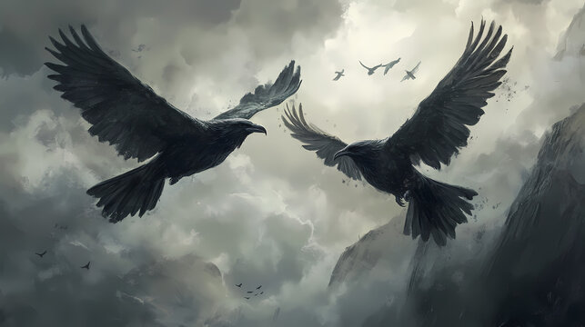 Hugin and munin. Celtic Mythology. Illustration