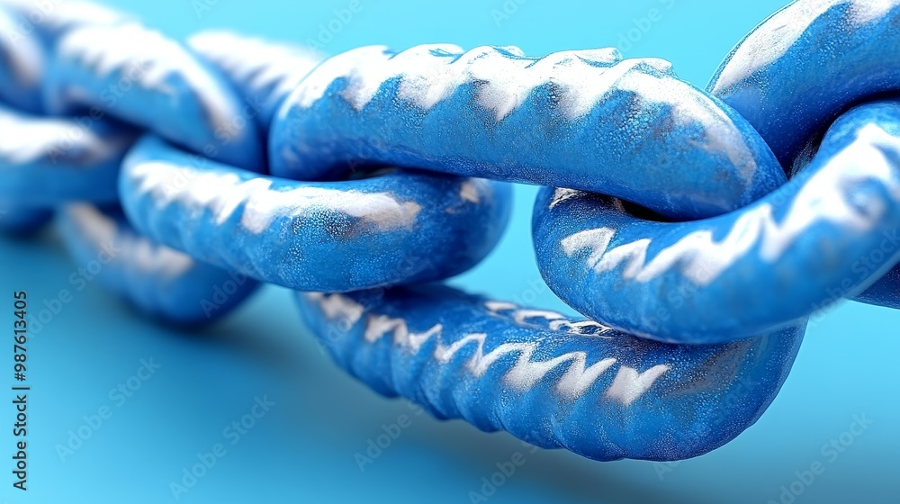Poster close-up of a blue chain link on a vibrant background, symbolizing strength and connection in variou