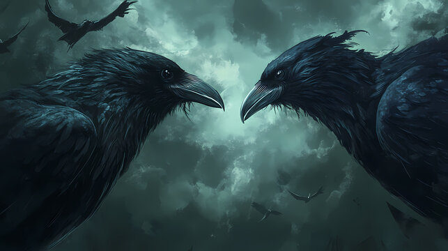 Hugin and munin. Celtic Mythology. Illustration