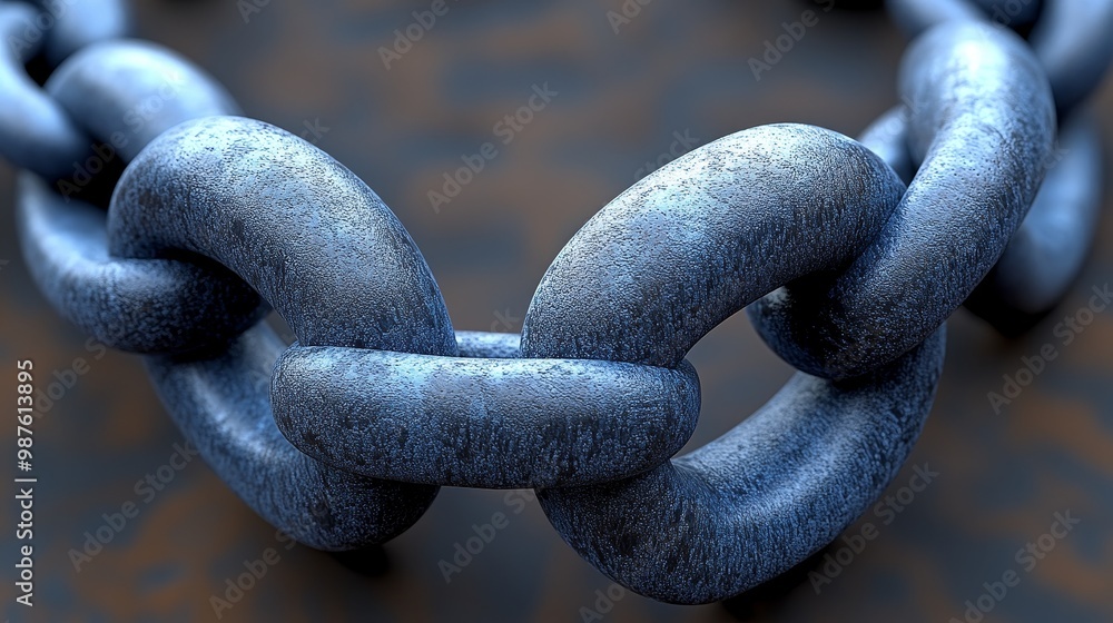 Poster close-up of a metallic chain link showcasing texture and detail against a rustic background.