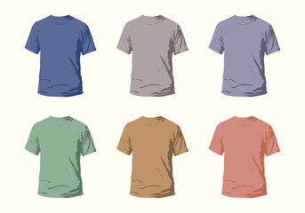 Vibrant Collection of Colorful Shirts Background and Template for Flyer, Brochure, Marketing, Isolated, Colorful, Vector Illustration, Set of Six tees T-shirts