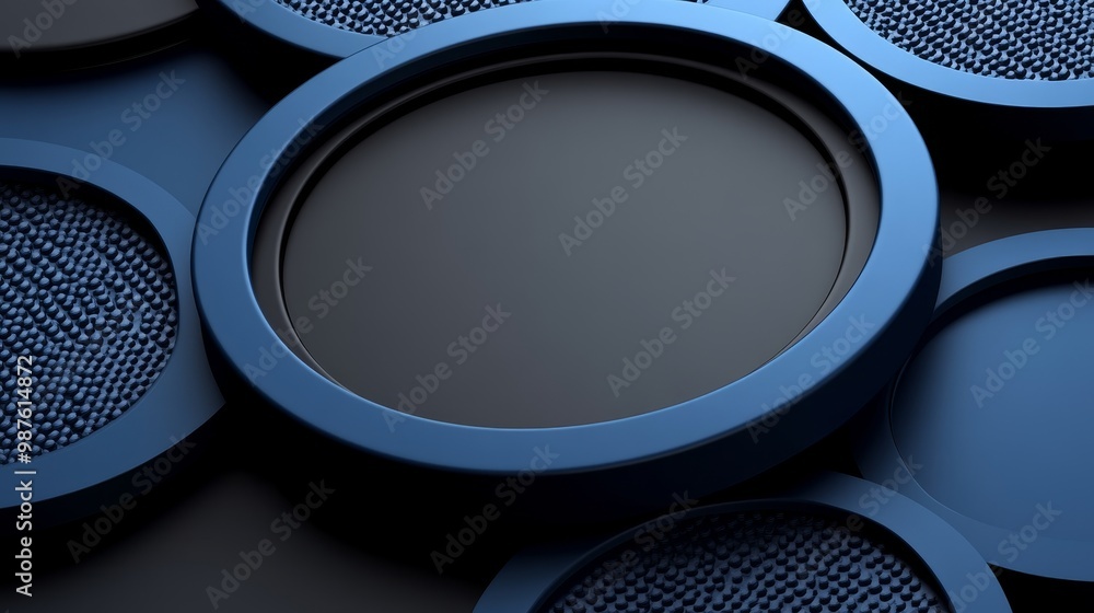 Aufkleber close-up of circular blue patterns with a smooth surface, conveying a modern and abstract aesthetic 