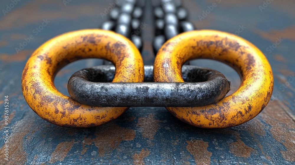 Poster close-up of rusty metal chain links showcasing detailed textures and colors, representing strength a