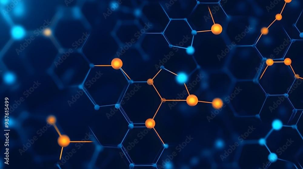Poster molecular structure of graphene with hexagonal carbon atom lattice in flat digital